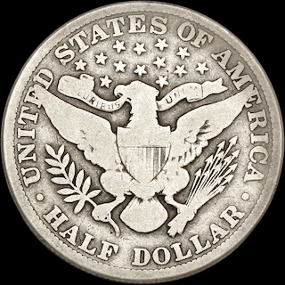 1915 Barber half dollar lamination error showing metal flap peeling from the coin surface